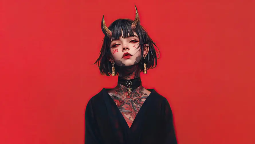 8kAI壁纸-动漫 - 少女-纹身「哲风壁纸」