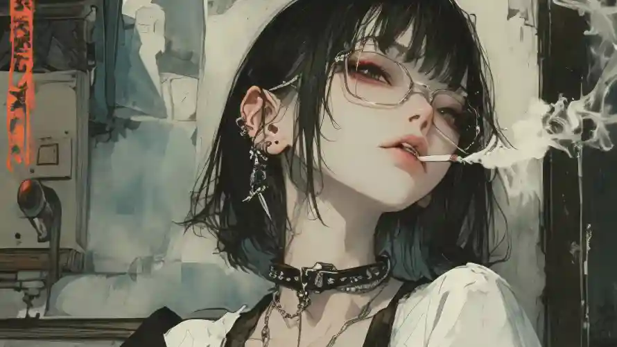 15k动漫壁纸-酷 - 烟熏妆-酷女孩「哲风壁纸」