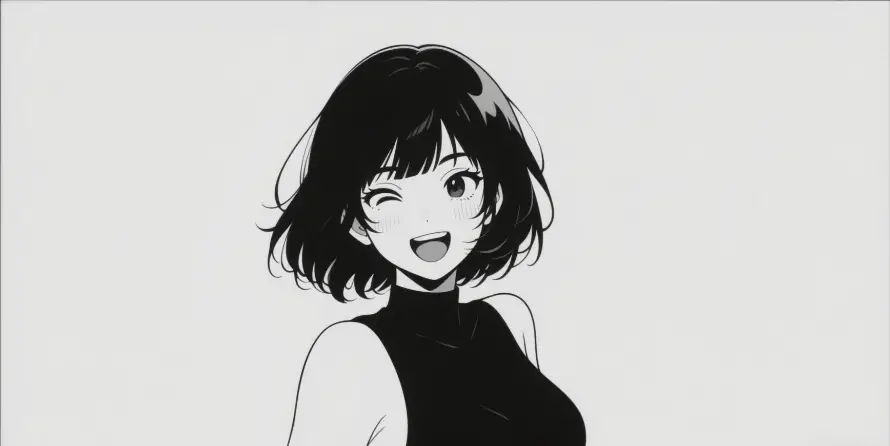 2k女孩壁纸-短发 - 黑白风-动漫女孩「哲风壁纸」