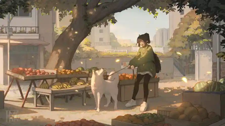 5k动漫壁纸-女孩 - 户外-集市「哲风壁纸」