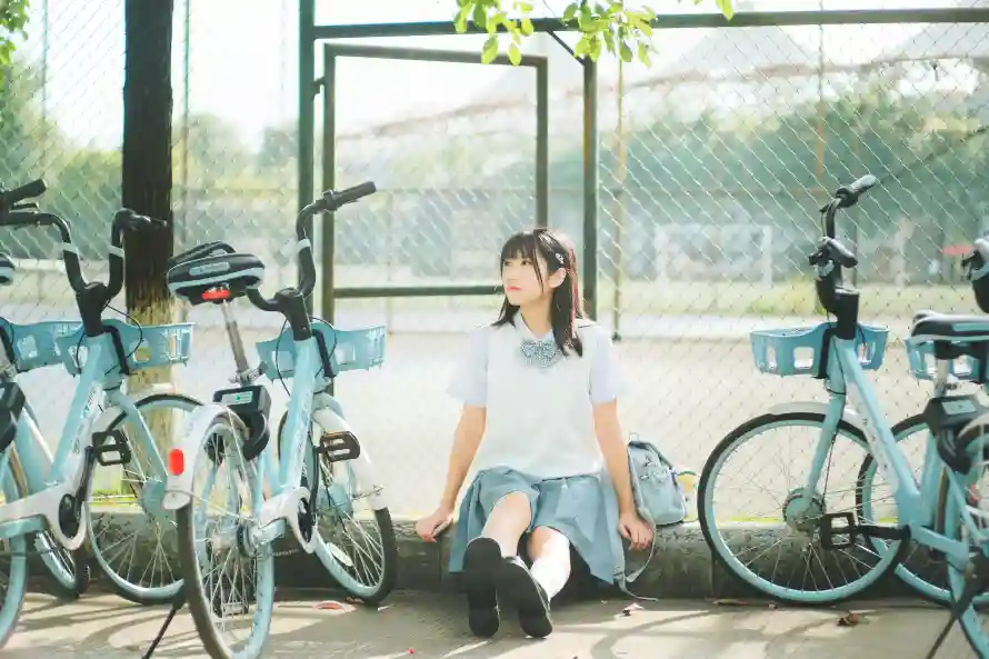 6k少女壁纸-jk - 美女-自行车「哲风壁纸」