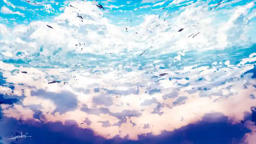 4k插画壁纸-二次元 - 云层光线-天空海洋「哲风壁纸」