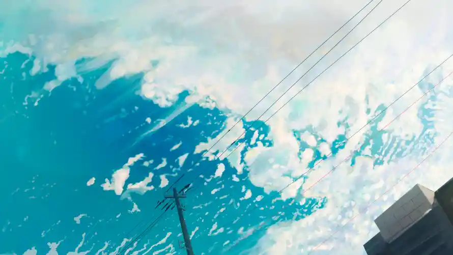 4k插画壁纸-二次元 - 天空背景-建筑电线「哲风壁纸」