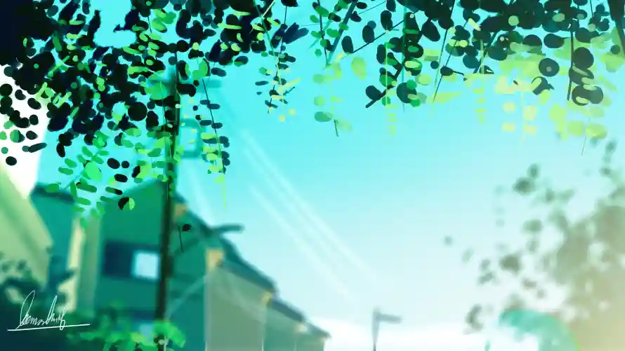 4k插画壁纸-绿叶 - 二次元-动漫场景「哲风壁纸」
