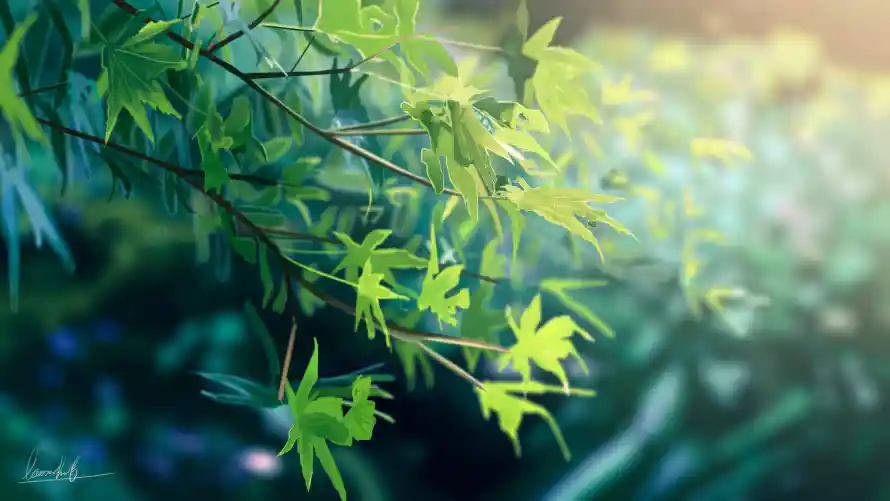 4k插画壁纸-竹叶 - 竹林-绿色「哲风壁纸」