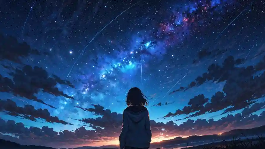 4k云彩壁纸-动漫 - 夜空-女孩「哲风壁纸」