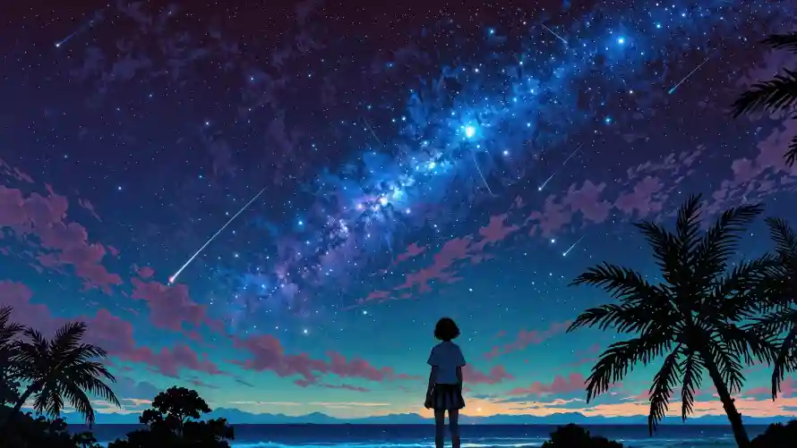 4k动漫壁纸-少年 - 星空-流星「哲风壁纸」