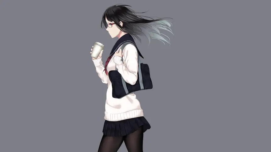 4k动漫壁纸-二次元 - 少女插画-校园咖啡「哲风壁纸」