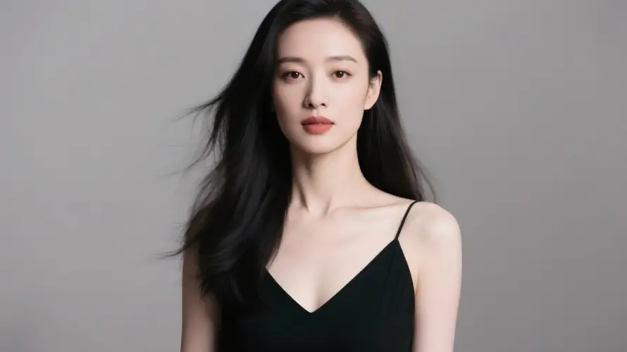 4k倪妮壁纸-女明星 - 灰色背景-长发美女「哲风壁纸」