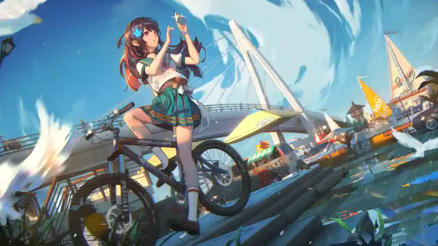 3k自由壁纸-二次元 - 动漫元素-少女骑行「哲风壁纸」