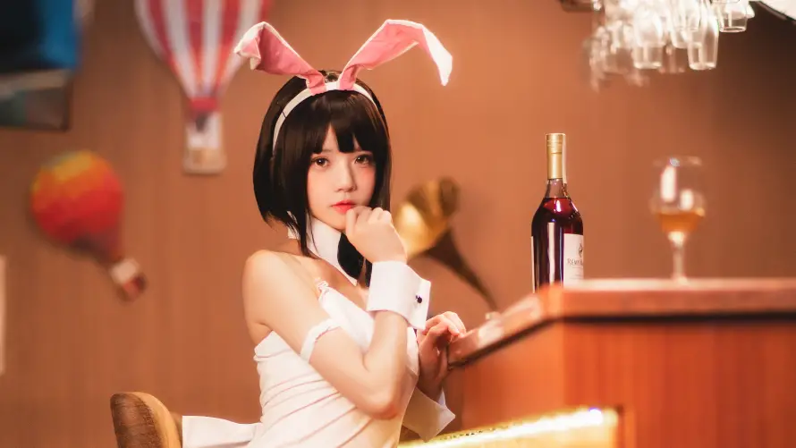 4k兔耳壁纸-吧台 - 少女-萌系「哲风壁纸」