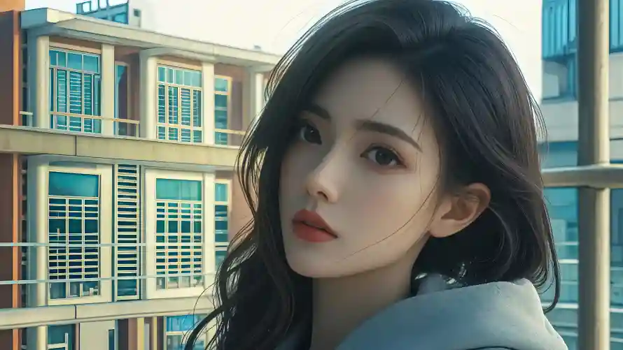 4k美女壁纸-时尚穿搭 - 现代高楼-都市少女「哲风壁纸」