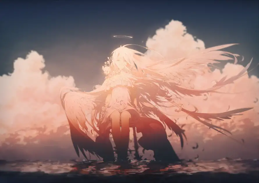 2k女孩壁纸-二次元 - 云海插画-天使少女「哲风壁纸」