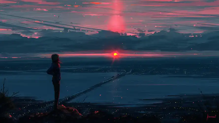 2k剪影壁纸-场景 - 夕阳-山脉「哲风壁纸」