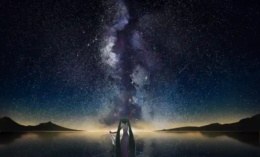 2k倒影壁纸-初音 - 夜景-星空「哲风壁纸」