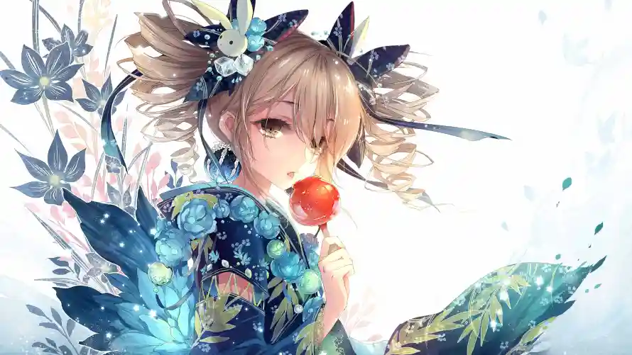 5k女孩壁纸-二次元 - 少女插画-植物背景「哲风壁纸」