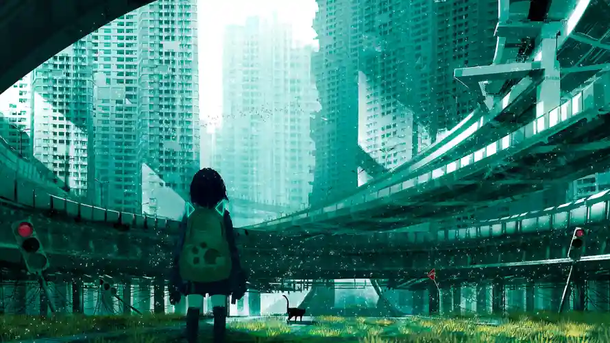 2k女孩壁纸-二次元 - 孤独守望-废墟城市「哲风壁纸」