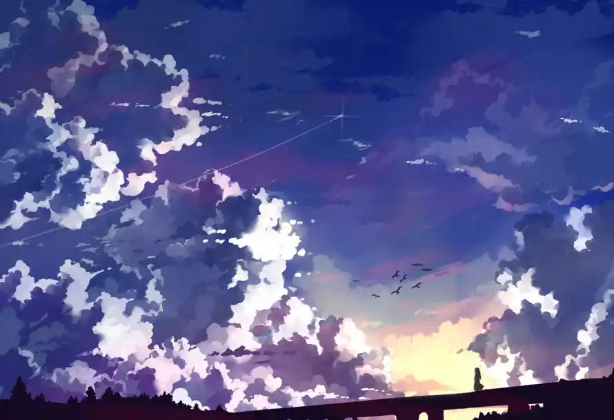 2k场景壁纸-二次元 - 天空插画-暮色背景「哲风壁纸」