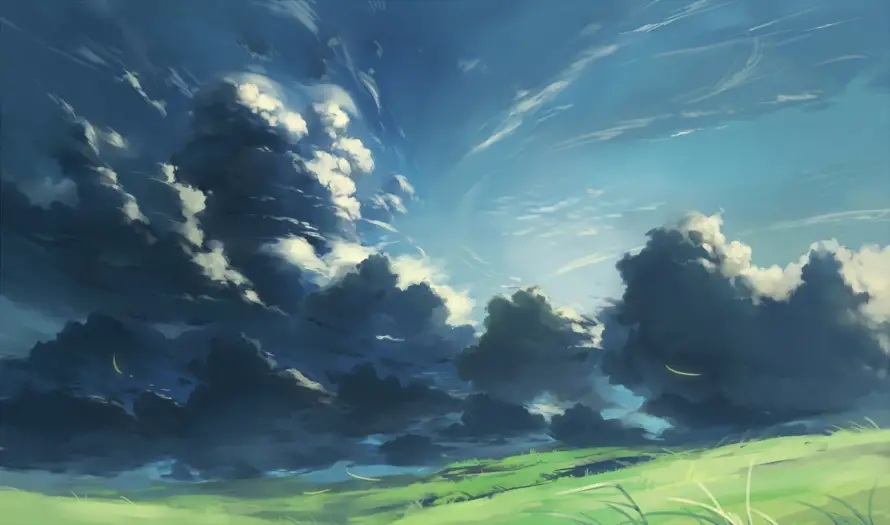 2k场景壁纸-天空 - 草地-二次元「哲风壁纸」