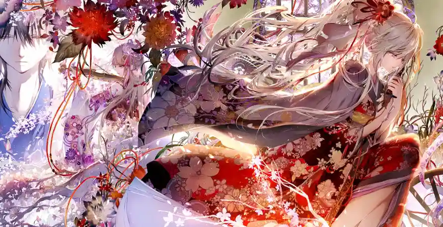 2k女孩壁纸-二次元 - 梦幻插画-樱花和服「哲风壁纸」