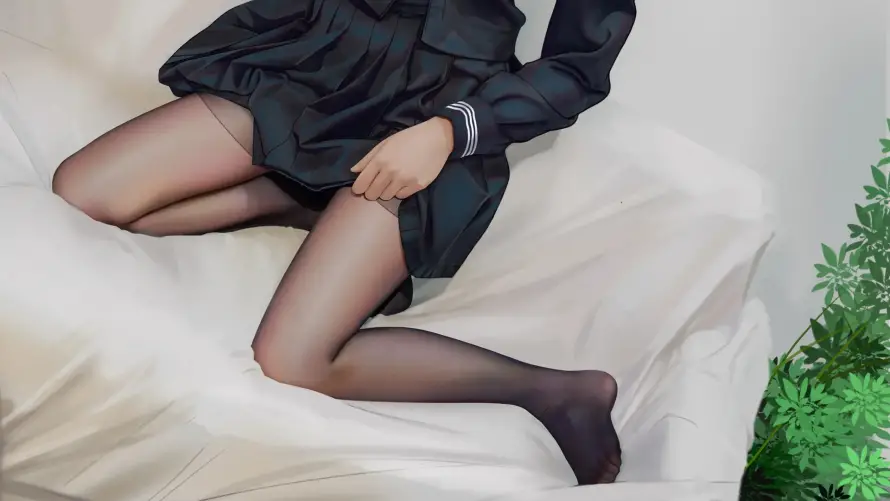 2k坐姿壁纸-少女 - 沙发-绿植「哲风壁纸」