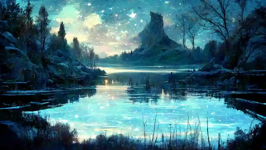 2k梦幻壁纸-风景 - 夜景插画-星空湖泊「哲风壁纸」