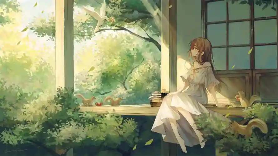 2k女孩壁纸-二次元 - 治愈插画-窗边场景「哲风壁纸」