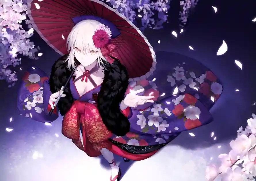 2k二次元壁纸-樱花伞 - Fate-冲田总司「哲风壁纸」