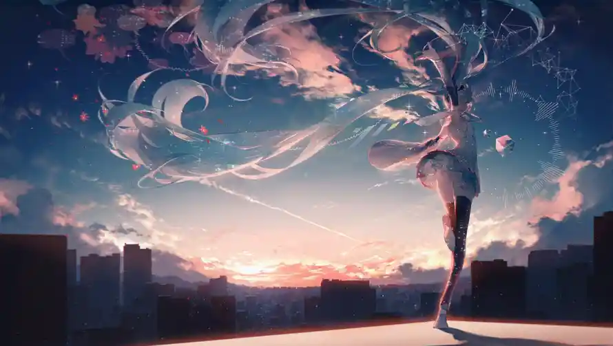 2k初音壁纸-二次元 - 天际线-初音未来「哲风壁纸」