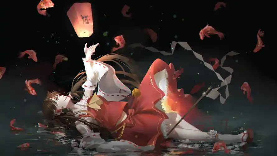 4k东方壁纸-二次元 - 博丽灵梦-夜影灯笼「哲风壁纸」