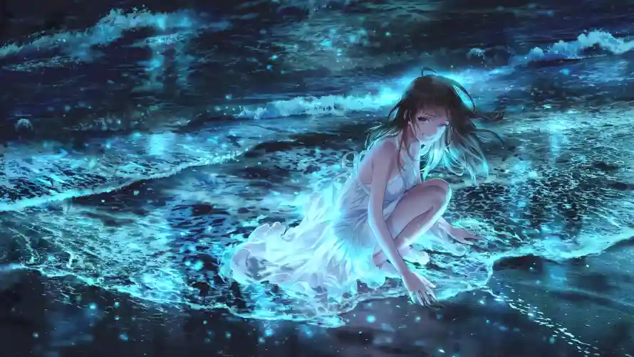 2k光影壁纸-夜浪 - 女孩-波浪「哲风壁纸」