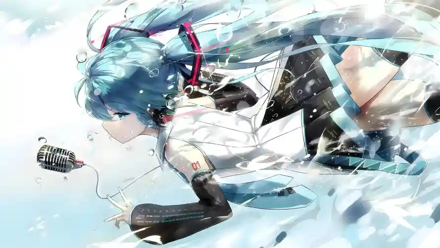 2k冰晶壁纸-冰水 - 初音-蓝发「哲风壁纸」