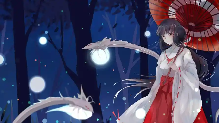 2k桔梗壁纸-红伞 - 巫女服-犬夜叉「哲风壁纸」