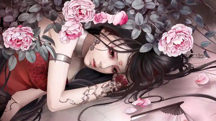 5k插画壁纸-艺术 - 唯美少女插画-少女花卉元素「哲风壁纸」