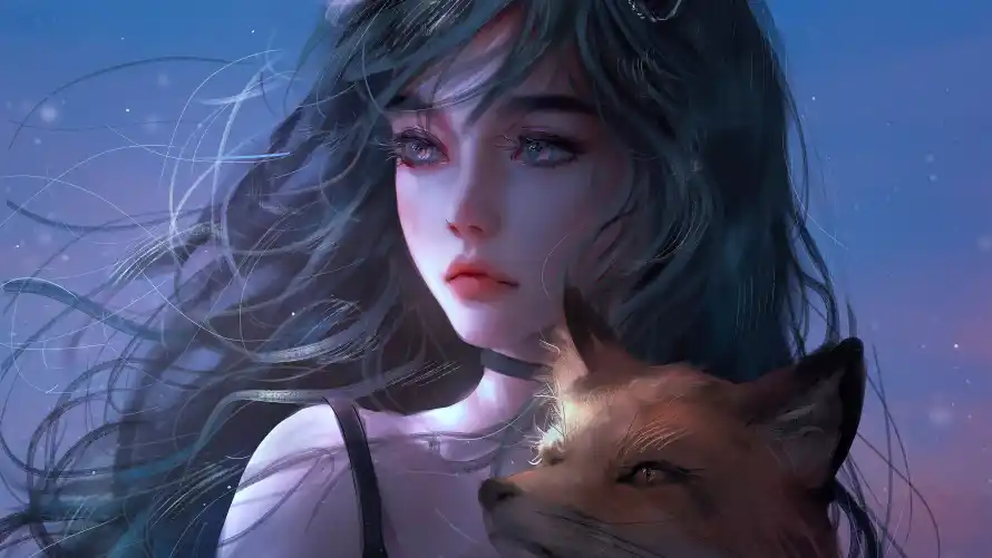 4k女孩壁纸-艺术 - 少女狐狸-星空插画「哲风壁纸」
