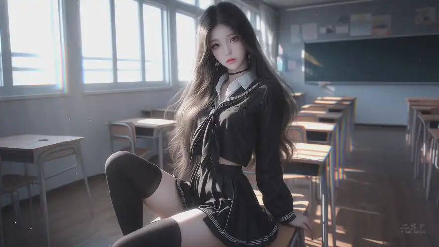 4k少女壁纸-教室 - 校园-校服「哲风壁纸」