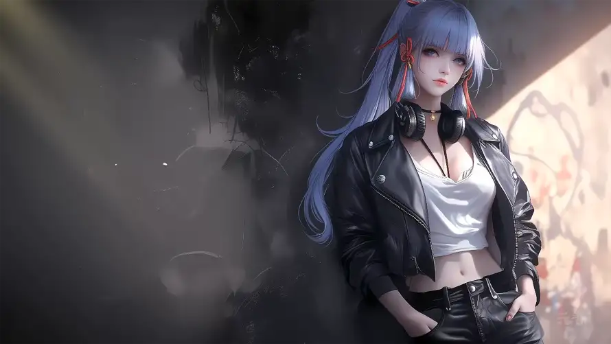 4k少女壁纸-蓝发 - 光影背景-蓝发少女「哲风壁纸」