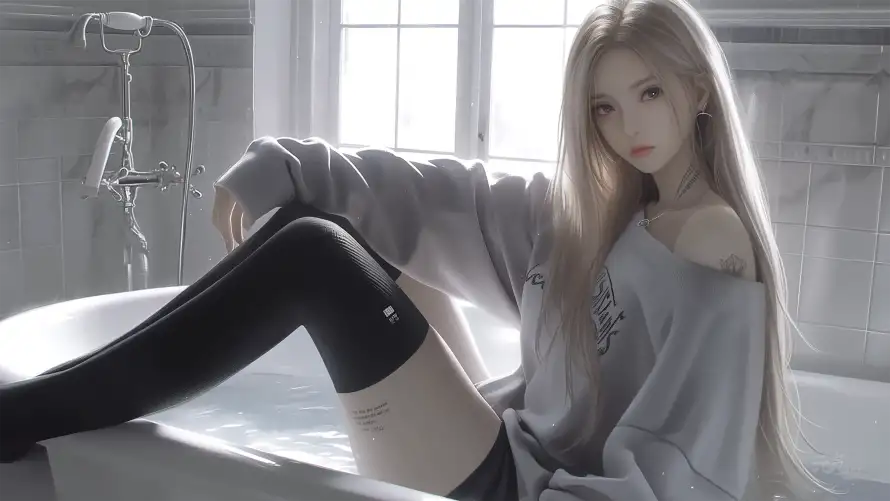 4k性感壁纸-纯欲 - 性感少女-浴室背景「哲风壁纸」