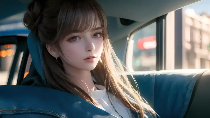 3k少女壁纸-车窗 - 光影氛围-少女写真「哲风壁纸」