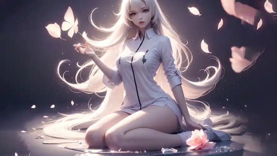 4k少女壁纸-银发 - 光影特效-少女坐姿「哲风壁纸」