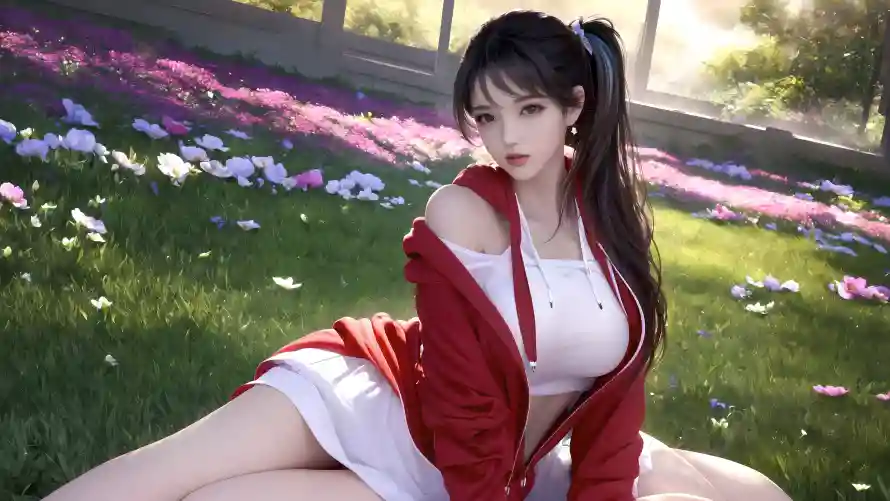 4k少女壁纸-清纯 - 红衣-花海「哲风壁纸」