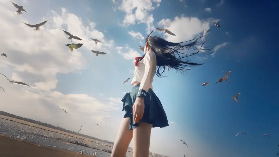 4k动漫壁纸-jk - 少女-海风「哲风壁纸」