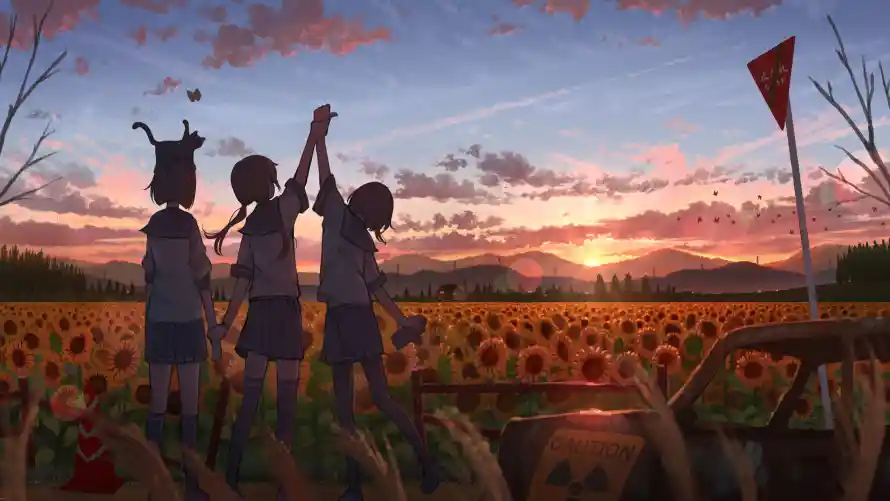 4k女孩壁纸-二次元 - 向日葵田-少女插画「哲风壁纸」