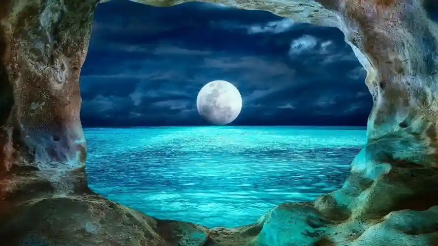 2k夜空壁纸-月夜 - 洞穴-海景「哲风壁纸」