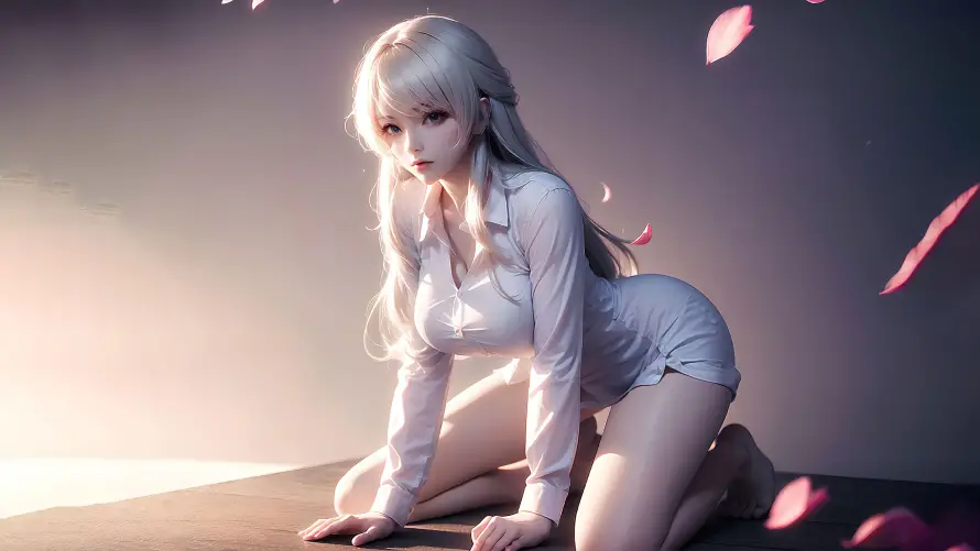 4k性感壁纸-纯欲风 - 白色服饰-花瓣元素「哲风壁纸」