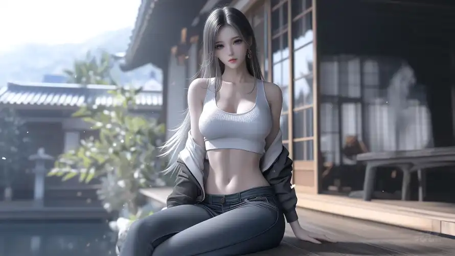 4k木屋壁纸-绿植 - 美女-牛仔裤「哲风壁纸」