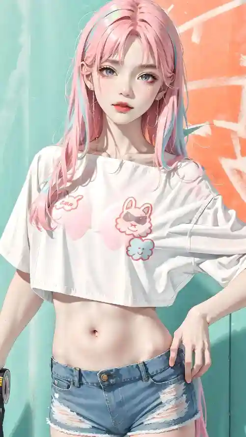 4kAI壁纸 - 美女 - AI美女 - 卡通T恤「哲风壁纸」