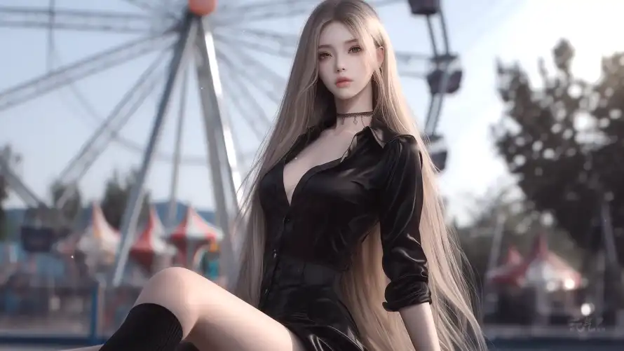 4k性感壁纸-美女 - 摩天轮-游乐园「哲风壁纸」