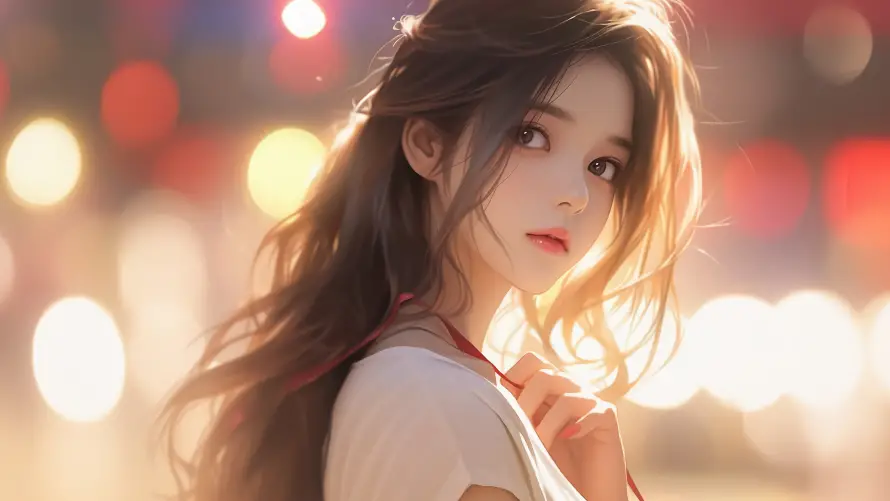 4k光斑壁纸-回眸 - 夜景-清纯「哲风壁纸」