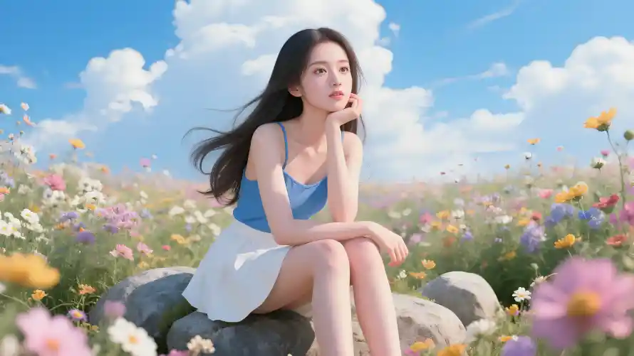 4k吊带壁纸-少女 - 户外-晴空「哲风壁纸」